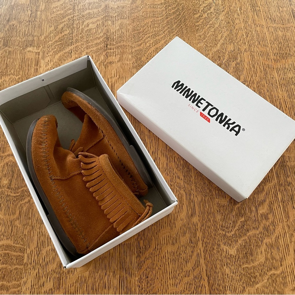 Minnetonka kids back zip Brown Moccasins